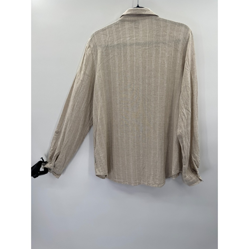 Orvis Large Linen Casual Button Down Long Sleeve Khaki Striped Coastal Preppy - Picture 6 of 16